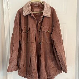 American Eagle Outfitters Brown and Cream Corduroy Shirt Jacket